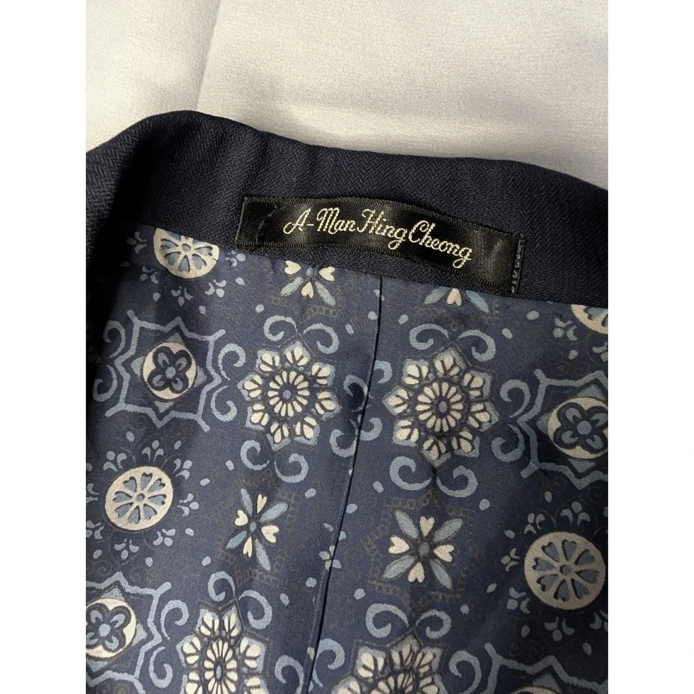 Vtg Bespoke Hong Kong Tailored Navy Blazer A. Man Hing Cheong Custom‎ Lined 42R